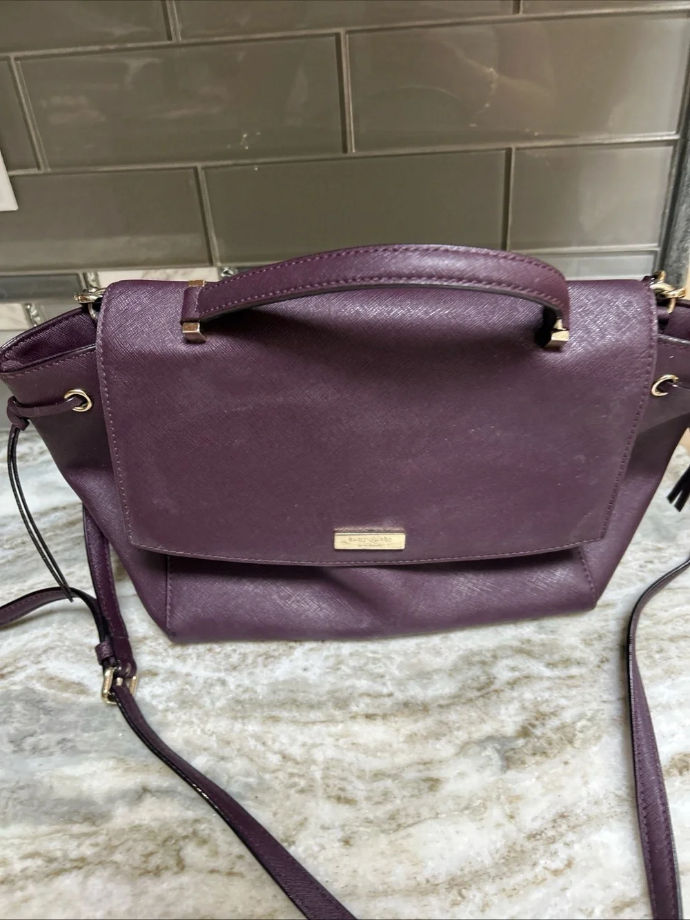 KATE SPADE Lilah Laurel Way Mulberry Leather Satchel Crossbody Handbag strap